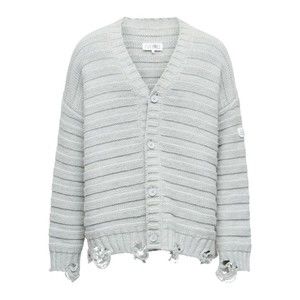 Mm6 By Maison Margiela Textured Ribbed Grey Sweater With Button-Down Front - NWT
